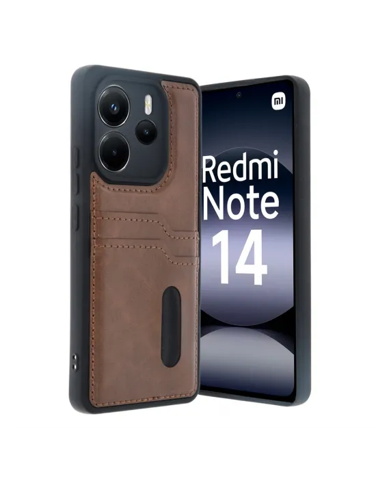 Xiaomi Redmi Note 14 4g Kılıf Sara Kartvizitli Deri Kılıf - Taba