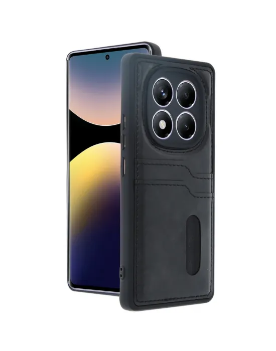 Xiaomi Redmi Note 14 Pro 4g Kılıf Sara Kartvizitli Deri Kılıf - Siyah