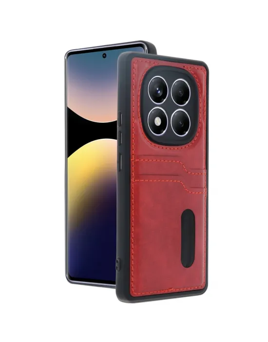 Xiaomi Redmi Note 14 Pro 5g Kılıf Sara Kartvizitli Deri Kılıf - Kırmızı