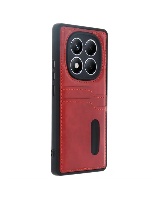 Xiaomi Redmi Note 14 Pro 5g Kılıf Sara Kartvizitli Deri Kılıf - Kırmızı