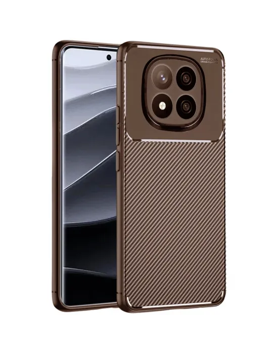 Xiaomi Redmi Note 14 Pro Plus Kılıf Auto Focus Karbon Kapak - Kahverengi