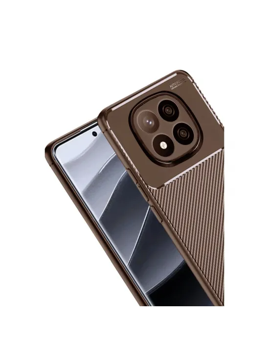 Xiaomi Redmi Note 14 Pro Plus Kılıf Auto Focus Karbon Kapak - Kahverengi