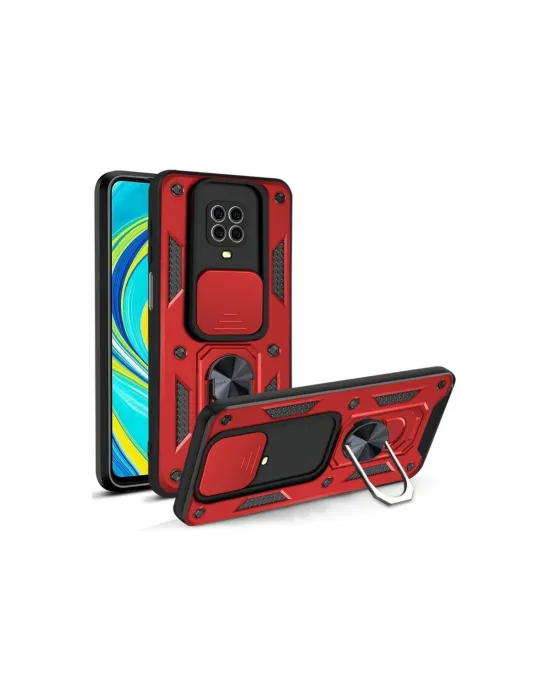 Xiaomi Redmi Note 9 Pro Kılıf Pars Lens Yüzüklü Silikon - Kırmızı