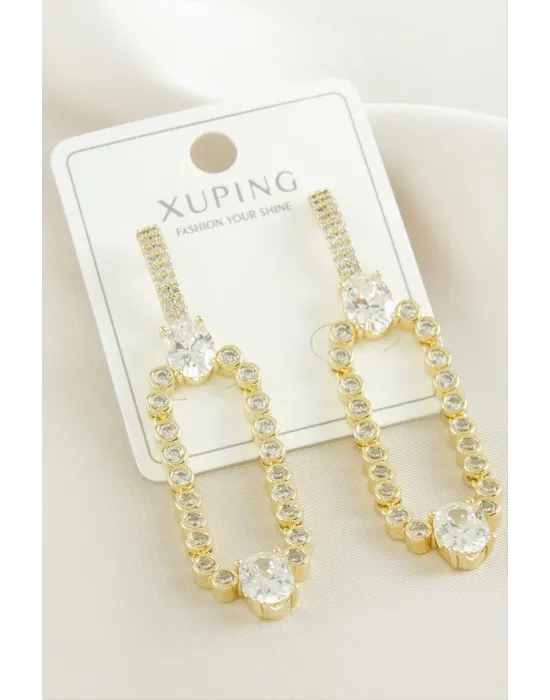 Xuping Oval Zirkon Taşlı Lüks Çelik Küpe