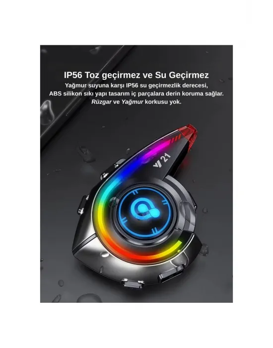 Y21 Rgb Işık Efektli Intercom Bluetooth Motosiklet Kask Kulaklığı Intercom Kulaklık