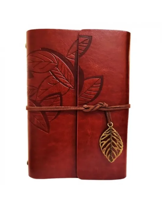 Yaprak Desenli Kahverengi Deri Defter
