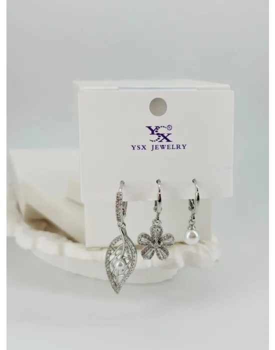 Yaprak Detaylı Üçlü Kombin Küpe - Kp00532