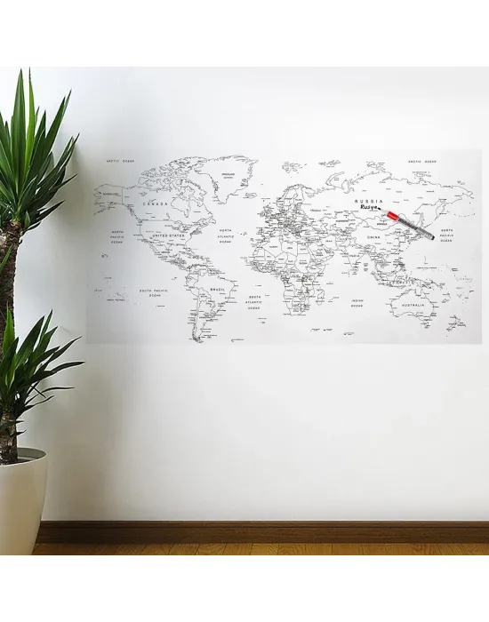 Yazılabilir Dünya Haritası Manyetik Duvar Stickerı 110 X 56 Cm