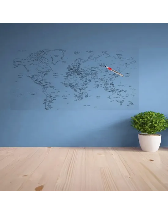 Yazılabilir Dünya Haritası Manyetik Duvar Stickerı 110 X 56 Cm