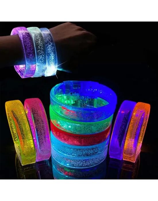 Yeşil Led Işıklı Baskı Yapılabilen Pilli Bileklik Bilezik 1,5 Cm Genişlik