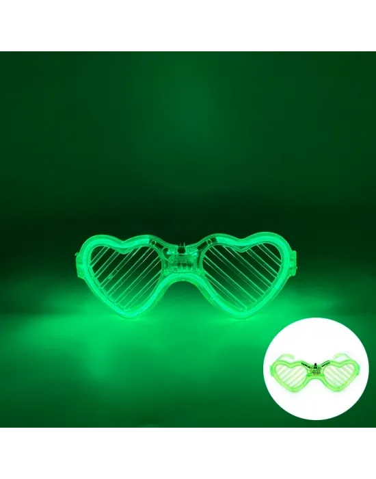 Yeşil Led Işıklı Kalp Gözlük – 3 Modlu Parti  Glow Gözlüğü