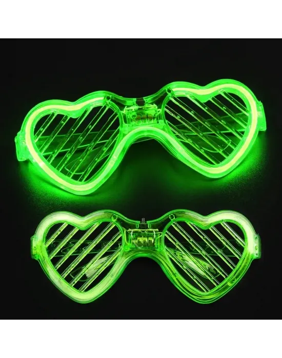 Yeşil Led Işıklı Kalp Gözlük – 3 Modlu Parti  Glow Gözlüğü
