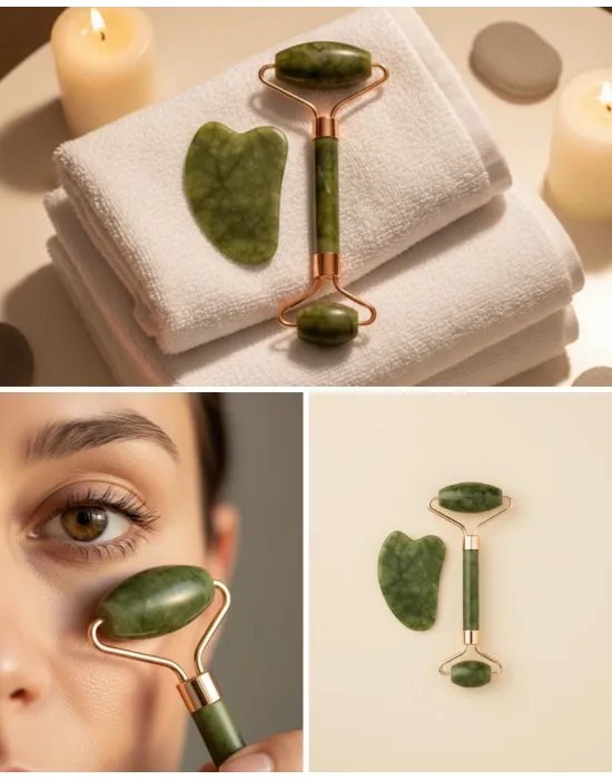 Yeşim Taşı Yüz Bakım Seti Çift Başlıklı Roller Ve Gua Sha
