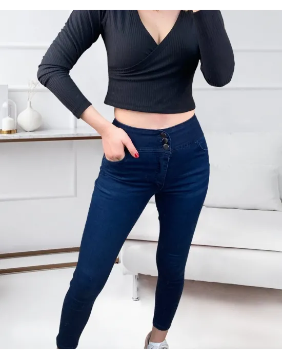 Yüksek Bel Likralı Jean Pantolon 90 Cm