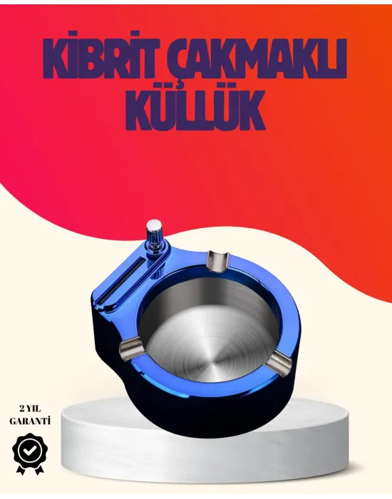 Yuvarlak Metal Küllük Çakmak Entegreli Dayanıklı Yapı