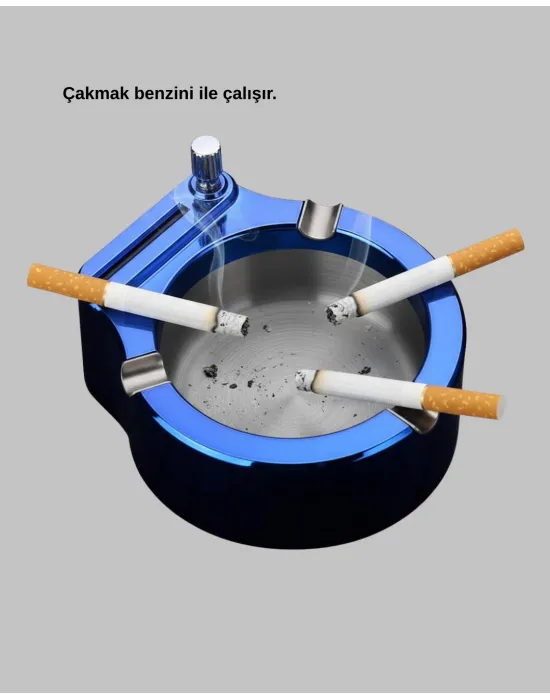 Yuvarlak Metal Küllük Çakmak Entegreli Dayanıklı Yapı