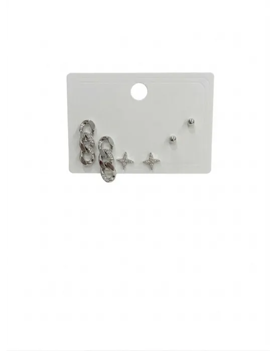 Zincir Detaylı Altılı Küpe - Kp00558