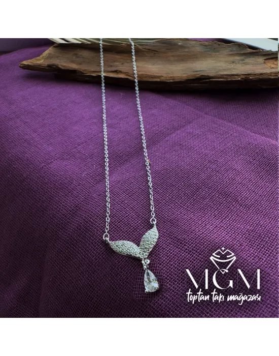 Zirkon Su Damlası Taşlı Kanat Kolye - Kl0015