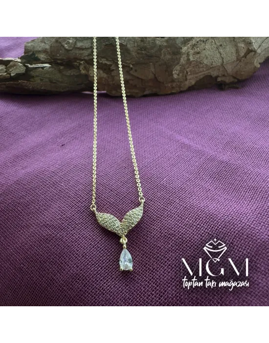 Zirkon Su Damlası Taşlı Kanat Kolye - Kl0015-b