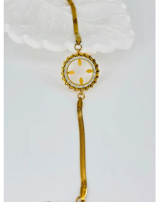 Zirkon Taşlı Çelik  Çelik Bileklikler 17+4 Cm  - Kbl0362