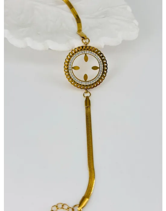 Zirkon Taşlı Çelik Çelik Bileklikler 17 + 4 Cm  - Kbl0365