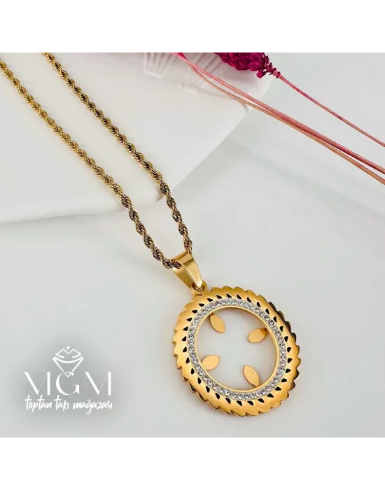 Zirkon Taşlı Çelik Çelik Kolye 40+5 Cm - Kl0196