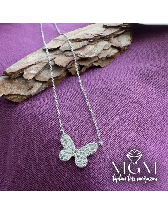 Zirkon Taşlı Kelebek Kolye - Kl0009-b