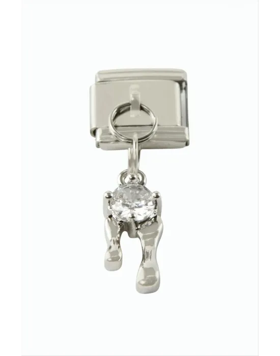 Zirkon Taşlı Sallatılı Çelik Charm