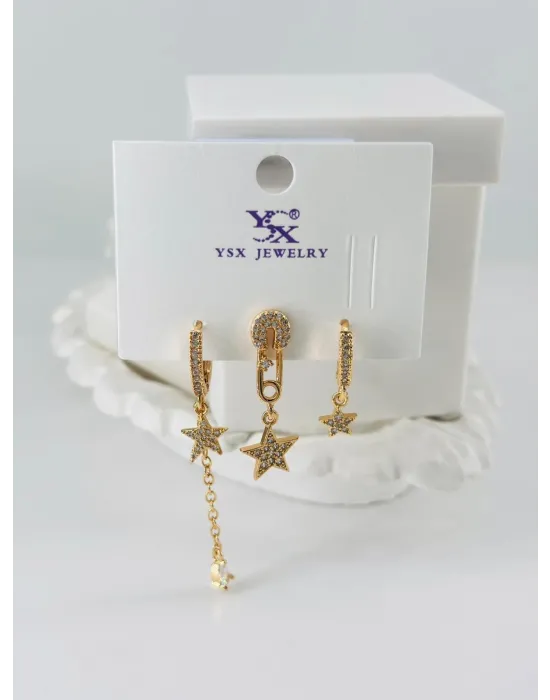 Zirkon Taşlı Üçlü Kombin Küpe - Kp00068