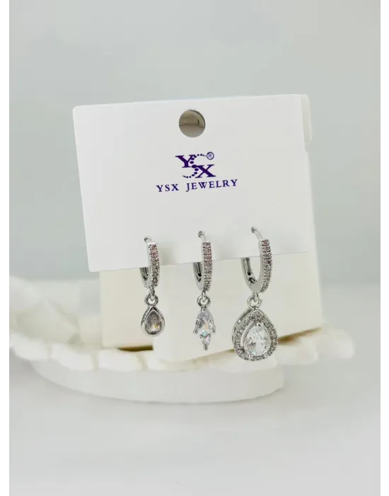 Zirkon Taşlı Üçlü Kombin Küpe - Kp00377