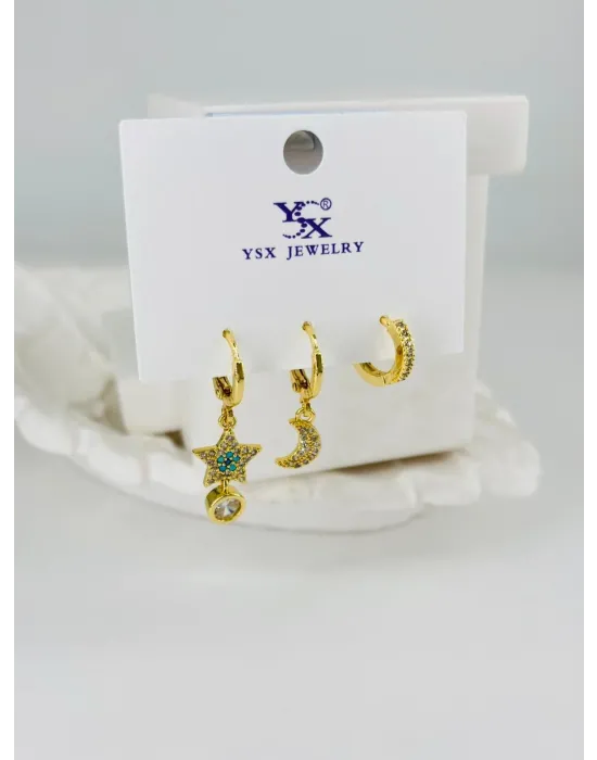 Zirkon Taşlı Üçlü Kombin Küpe - Kp00380