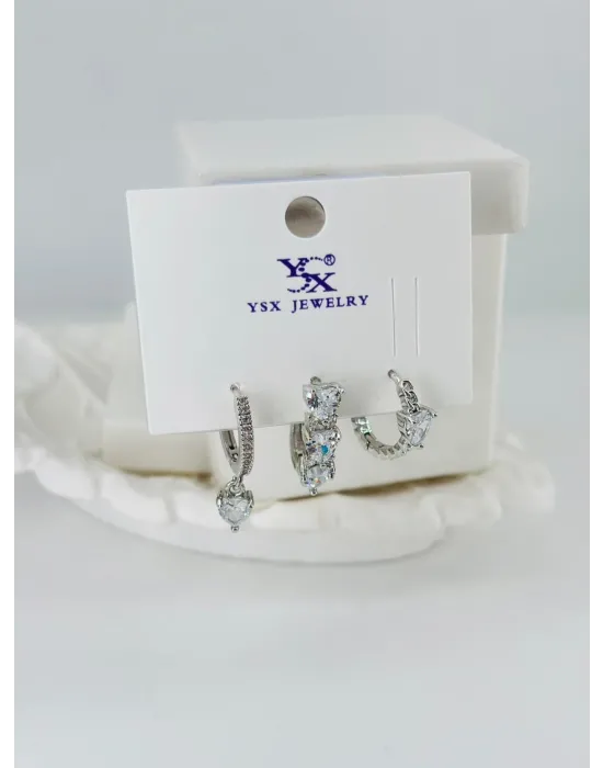 Zirkon Taşlı Üçlü Kombin Küpe - Kp00384