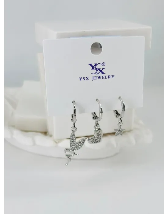 Zirkon Taşlı Üçlü Kombin Küpe - Kp00386