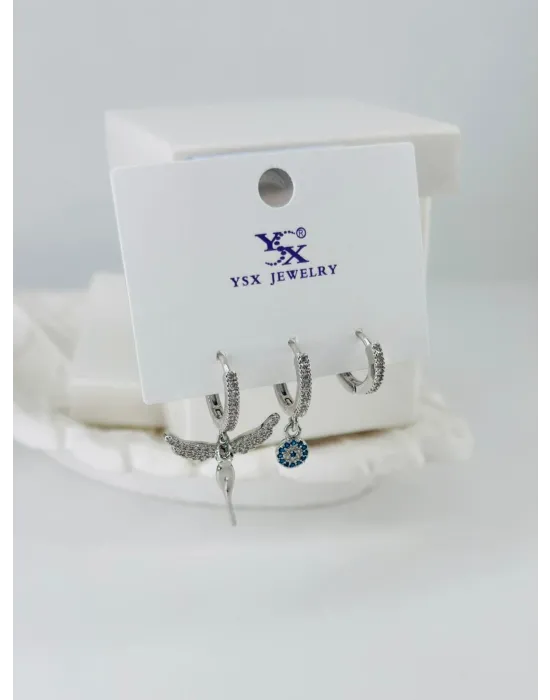 Zirkon Taşlı Üçlü Kombin Küpe - Kp00394
