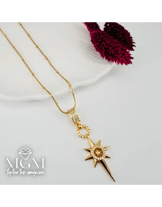 Zirkon Taşlı Zincir : Çelik Çelik Kolye 40+5 Cm - Kl0209
