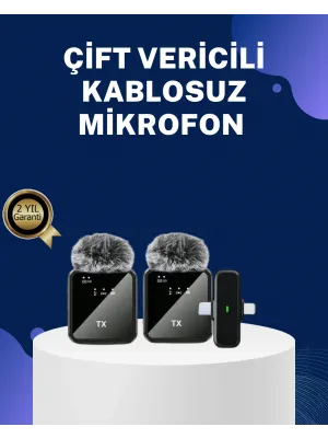 2in1 Kablosuz Yaka Mikrofonu İos Ve Android Uyumlu