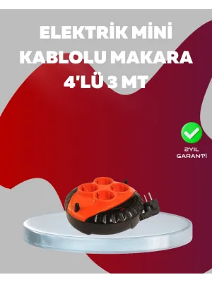 3 Metre Kablolu 4’lü Kırmızı Priz Makara