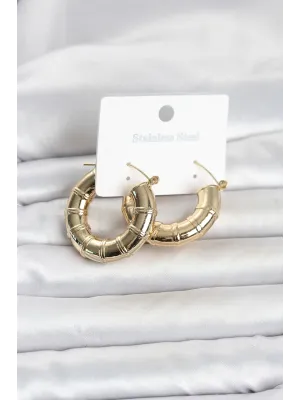 316L Çelik Gold Renk Bambu Model Halka Kadın Küpe