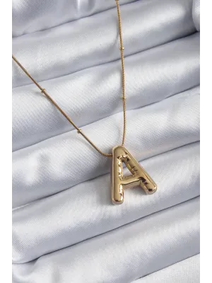 ietaks™ 316L Çelik Gold Renk Bubble A Harf Model Kadın Kolye