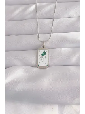 ietaks™ 316L Çelik Gümüş Renk Beyaz Mineli Tarot Kolye