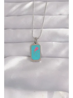 ietaks™ 316L Çelik Gümüş Renk Mavi Mineli Tarot Kolye