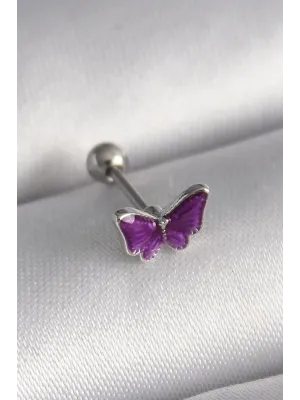 ietaks™ 316L Çelik Gümüş Renk Mor Kelebek Model Tragus Piercing