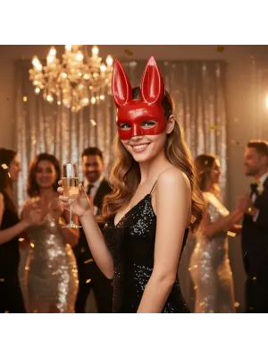 Uzun Kulaklı Kırmızı Lüks Tavşan Maskesi