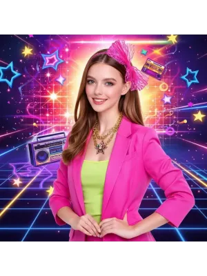 80’ler 90’lar Neon Pembe Dantel Taç Fiyonklu
