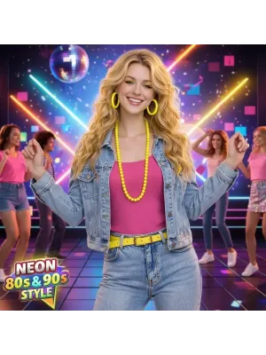 Neon Sarı Boncuk Kolye 80 cm – Retro 80’ler 90’lar Parti Aksesuarı
