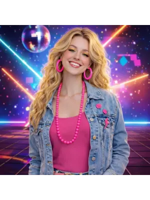 Neon Pembe Boncuk Kolye 80 cm – Retro 80’ler 90’lar Parti Aksesuarı