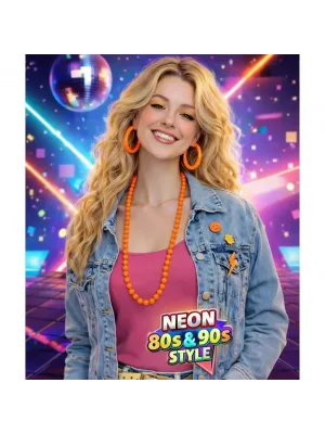 Neon Turuncu Boncuk Kolye 80 cm – Retro 80’ler 90’lar Parti Aksesuarı