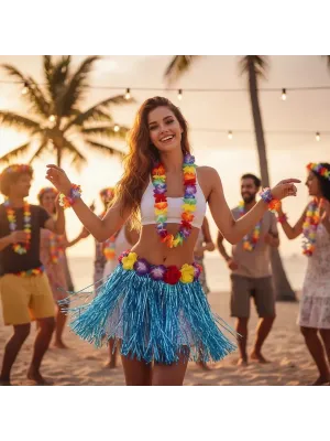 Luau Aloha Hawaii Partisi  Etek Taç ve Bileklik Seti Mavi