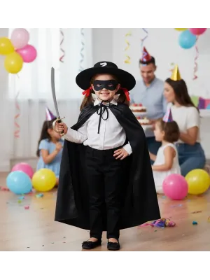 Zorro Pelerini Şapkası ve Maske Seti Çocuk Boy