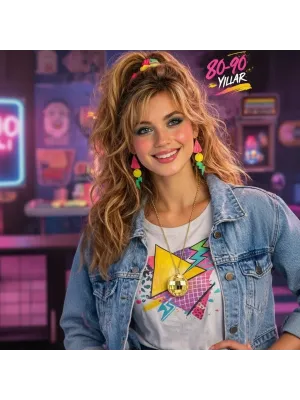 Retro Disko Topu Şekilli 80'ler 90'lar Altın Renk Plastik Kolye